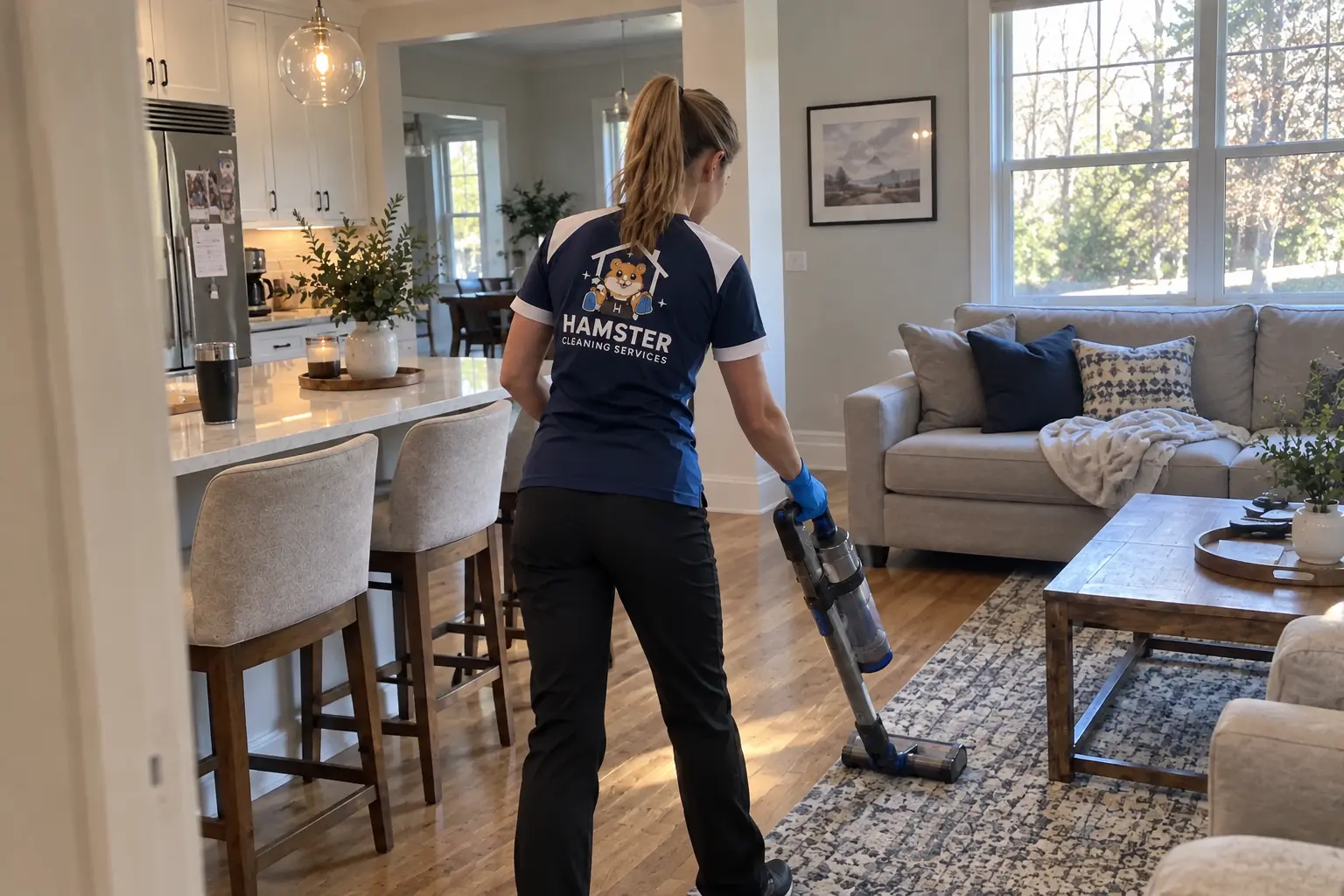 Hamster Cleaning professional vacuuming a bright home