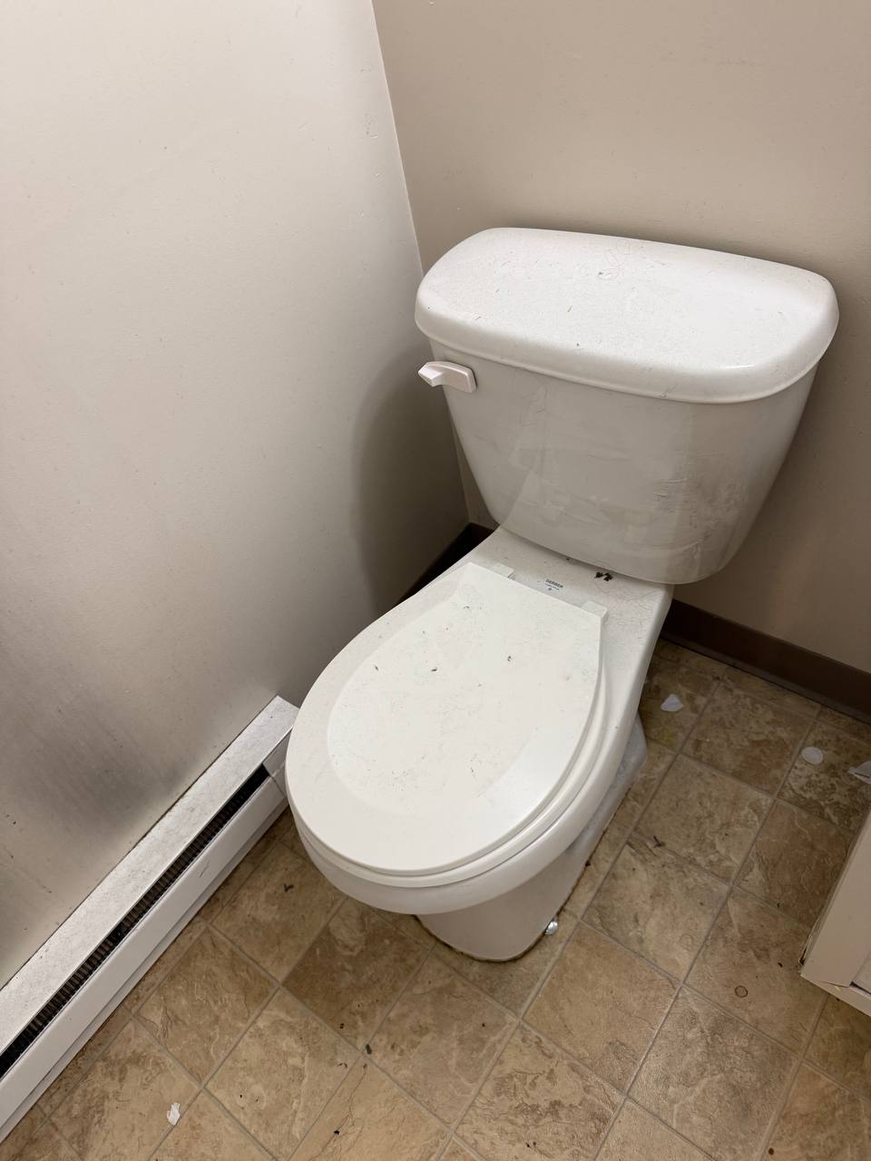 Toilet and bathroom floor before cleaning