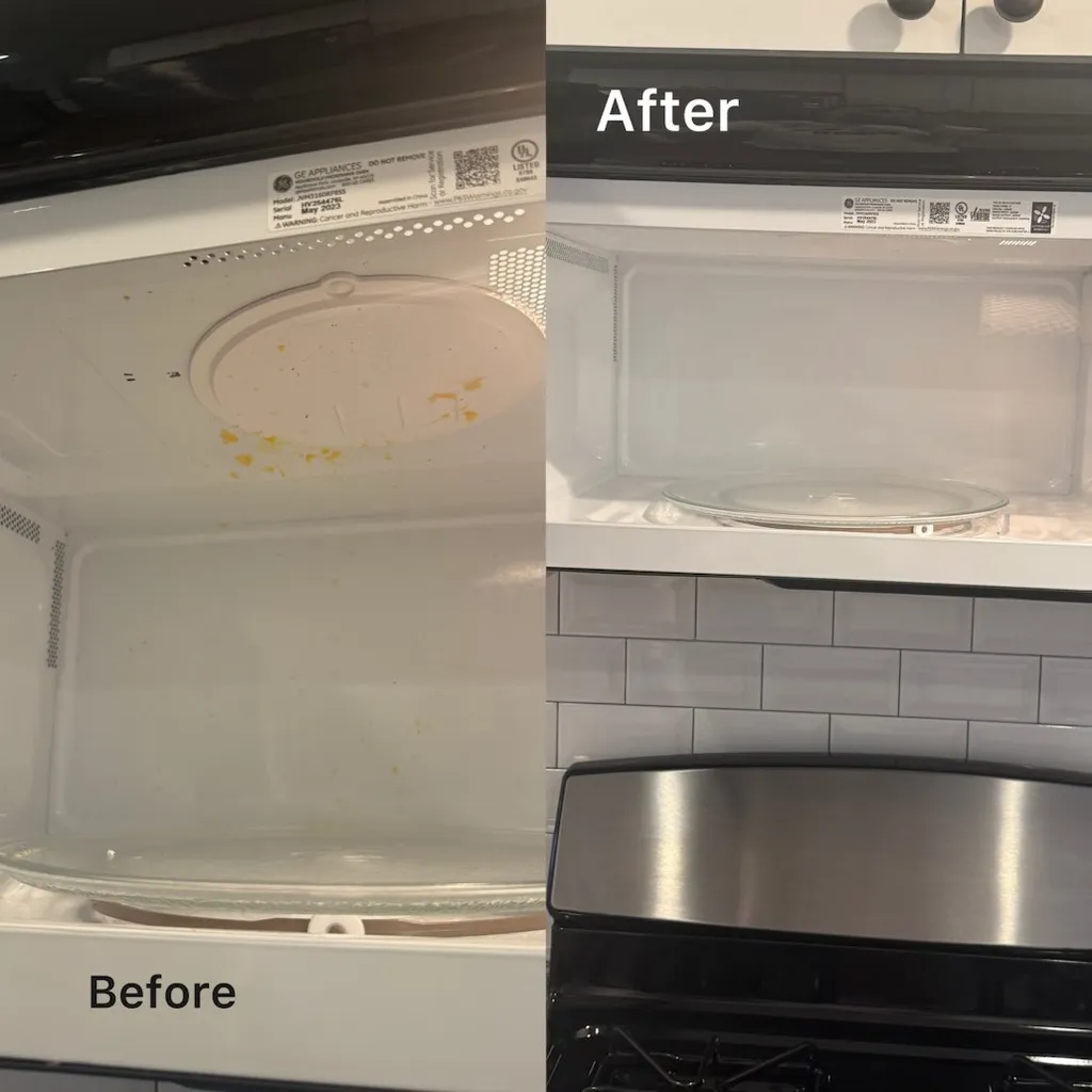 Microwave interior before and after professional cleaning