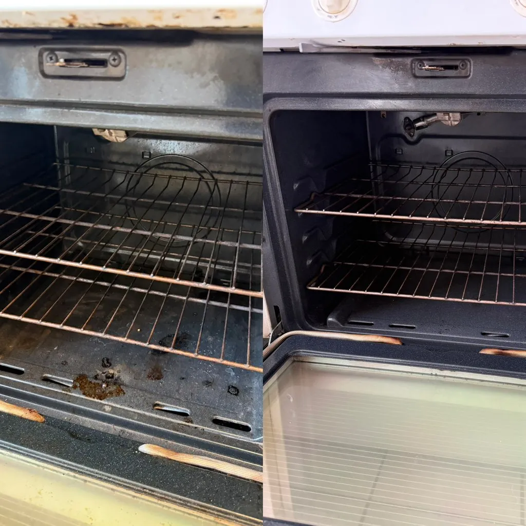 Oven interior before and after deep cleaning