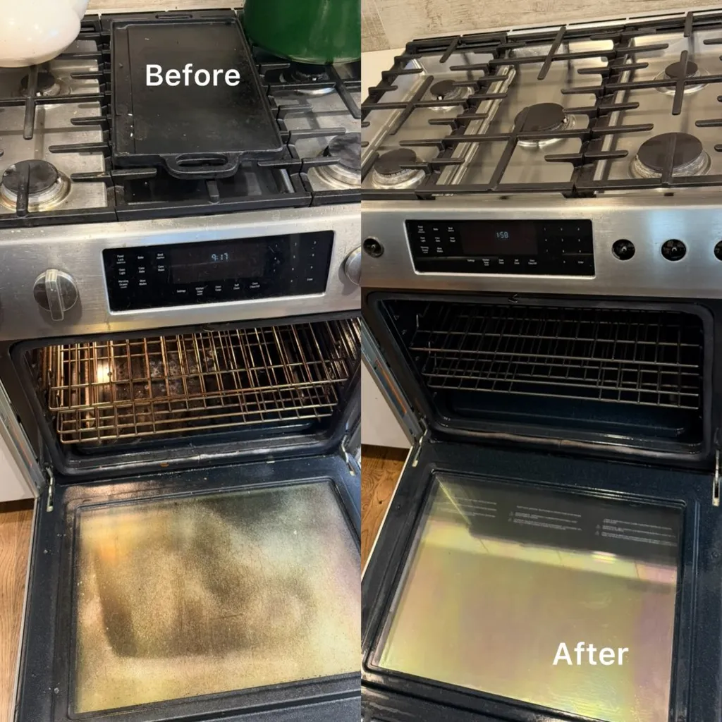 Kitchen range and oven before and after detailed cleaning