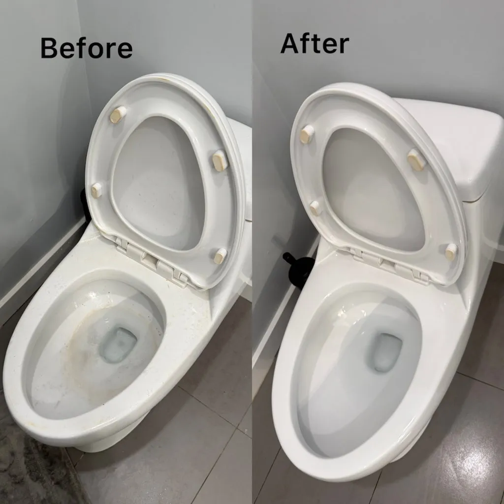 Toilet before and after deep cleaning